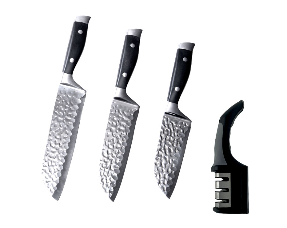 סט 3 סכיני סנטוקו איכותיים + משחזת תואמת מבית המותג La Kitchenette – הבחירה של השף שגב משה!