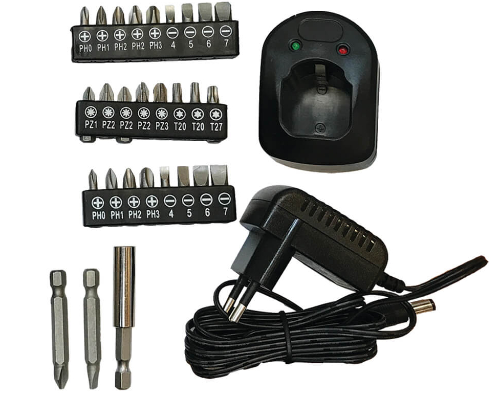 מברגה כף יד נטענת בעלת סוללת ליתיום בעוצמה 3.6V + מתנה תיק וסט 29 חלקים ביטים