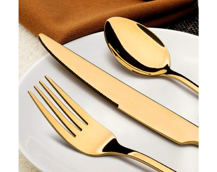 מערכת סכו"ם 24 חלקים בגימור זהב מתאים ל-6 סועדים במגוון עיצובים מסדרת NEW YORK GOLD